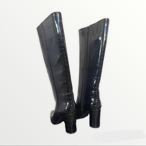 INC Black patent leather crocodile Embossed Block heel knee high boots - Picture 4 of 7